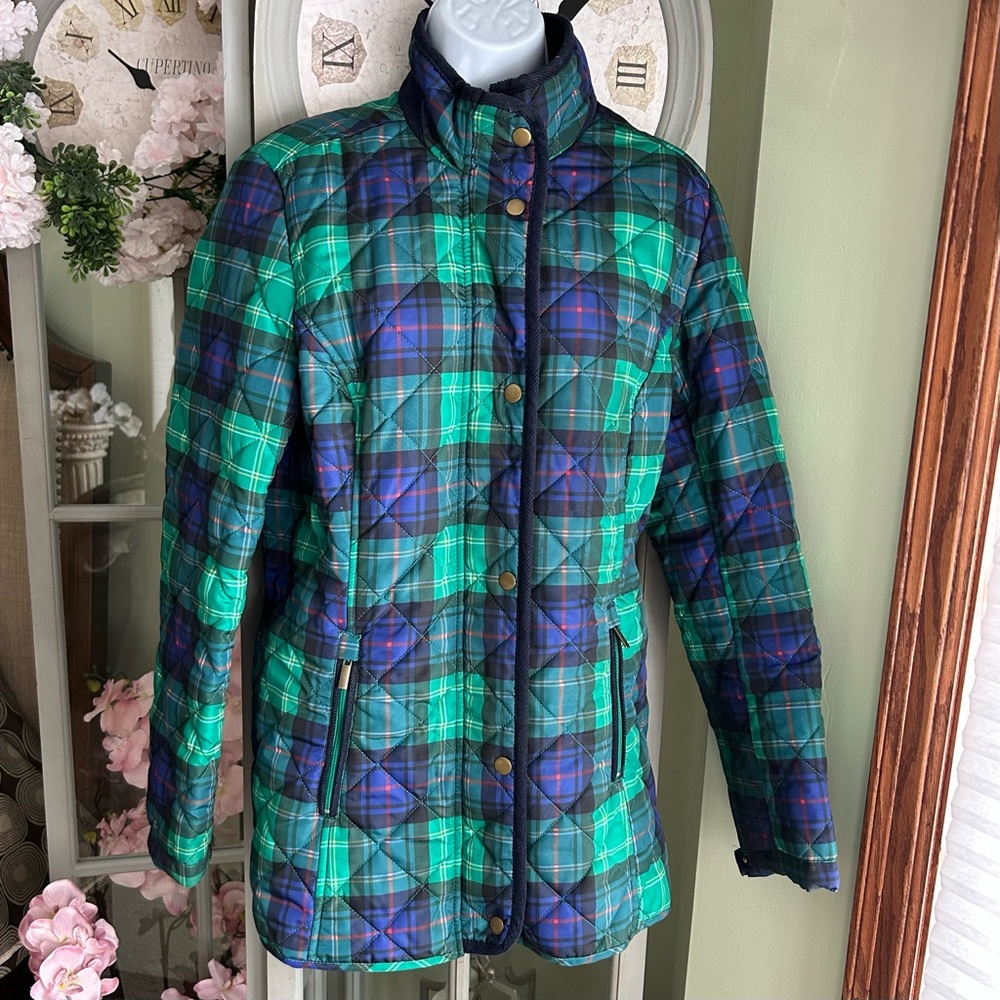 Women’s APPLESEED’S Green/Blue Plaid Puffer Jacket Size M